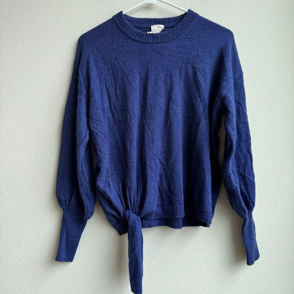 Cinq A Sept Red 100% Cashmere Tie Front Indigo Blue Relaxed Sweater Size Small